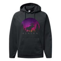 Alaska Moose Borealis Alaskan Landscape Performance Fleece Hoodie