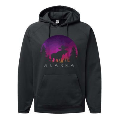 Alaska Moose Borealis Alaskan Landscape Performance Fleece Hoodie