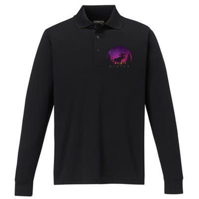 Alaska Moose Borealis Alaskan Landscape Performance Long Sleeve Polo