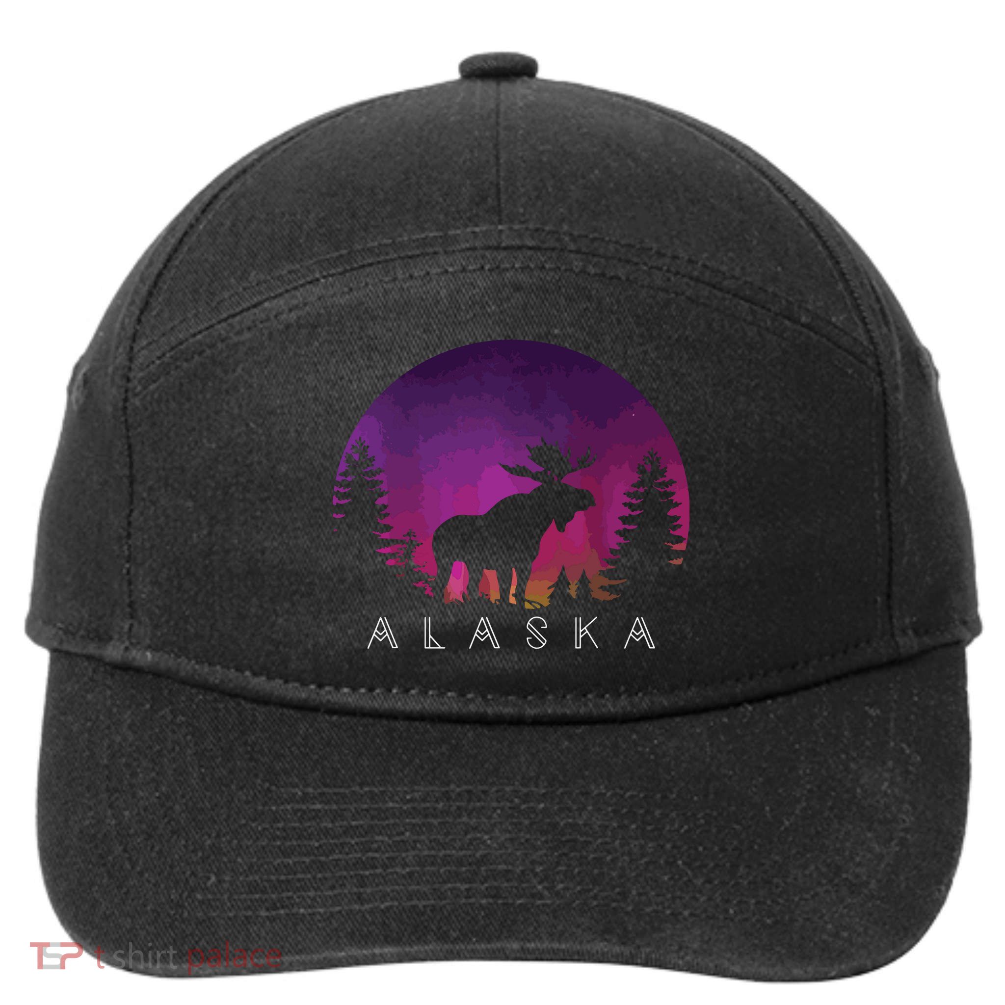 Alaska Moose Borealis Alaskan Landscape 7-Panel Snapback Hat
