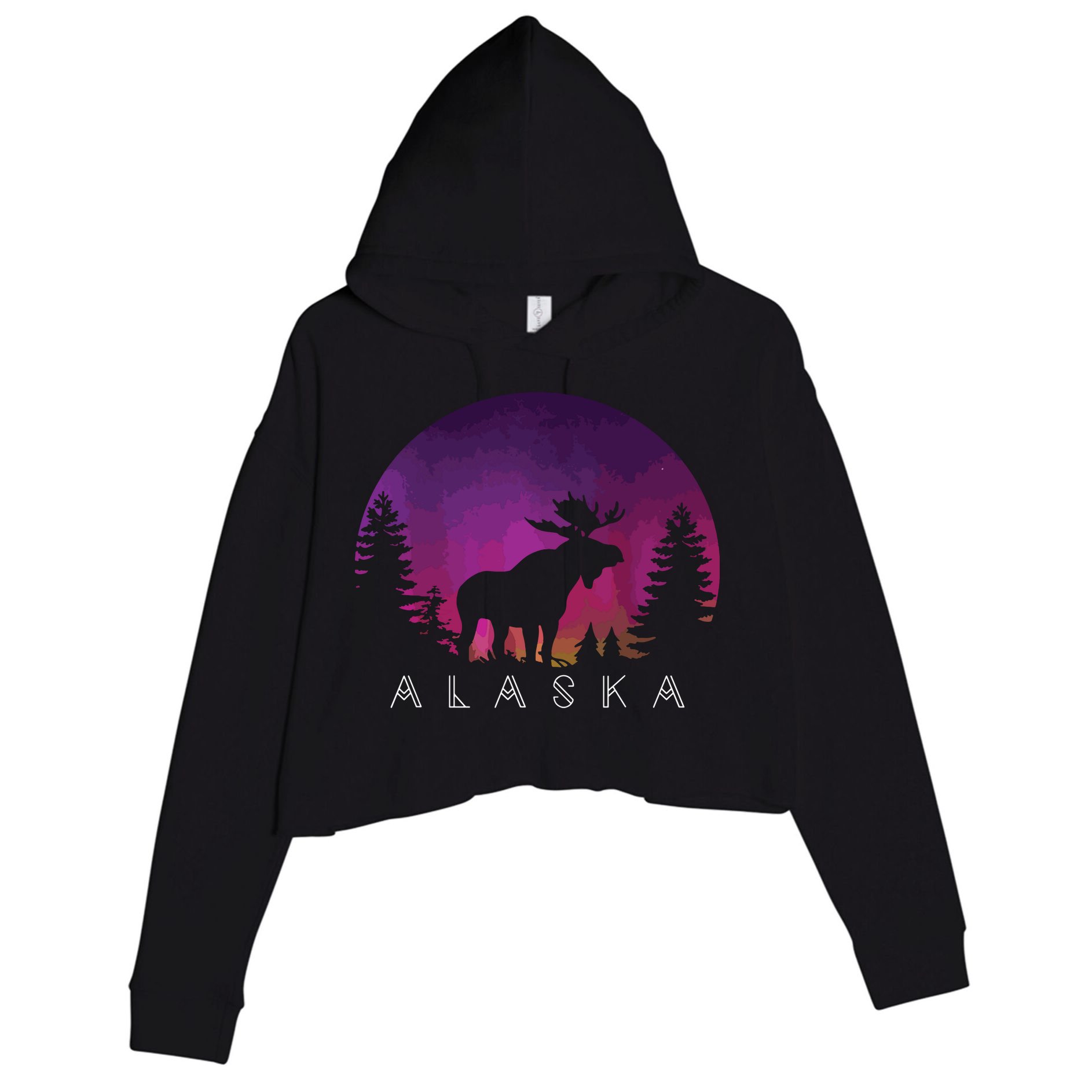 Alaska Moose Borealis Alaskan Landscape Crop Fleece Hoodie