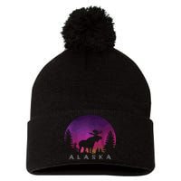 Alaska Moose Borealis Alaskan Landscape Pom Pom 12in Knit Beanie