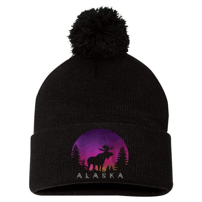 Alaska Moose Borealis Alaskan Landscape Pom Pom 12in Knit Beanie