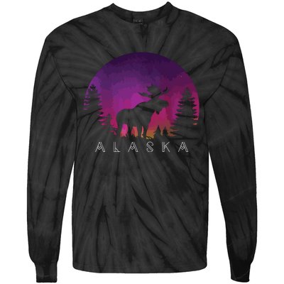 Alaska Moose Borealis Alaskan Landscape Tie-Dye Long Sleeve Shirt