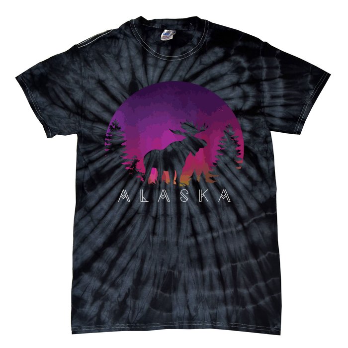 Alaska Moose Borealis Alaskan Landscape Tie-Dye T-Shirt