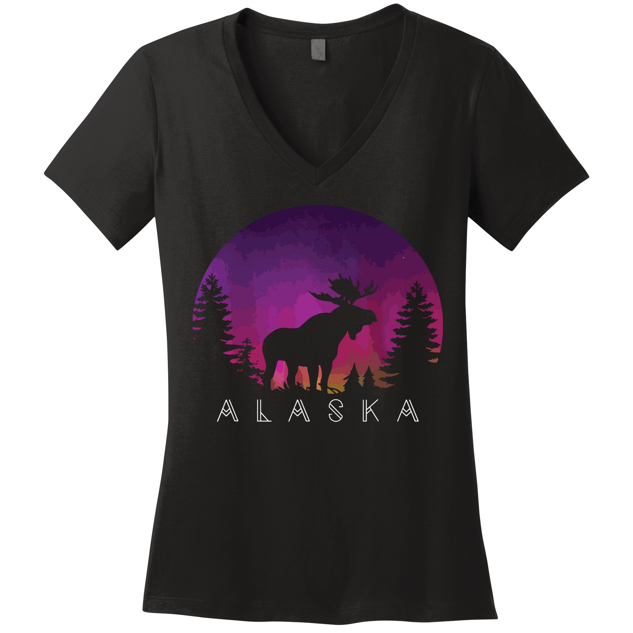 Alaska Moose Borealis Alaskan Landscape Women's V-Neck T-Shirt