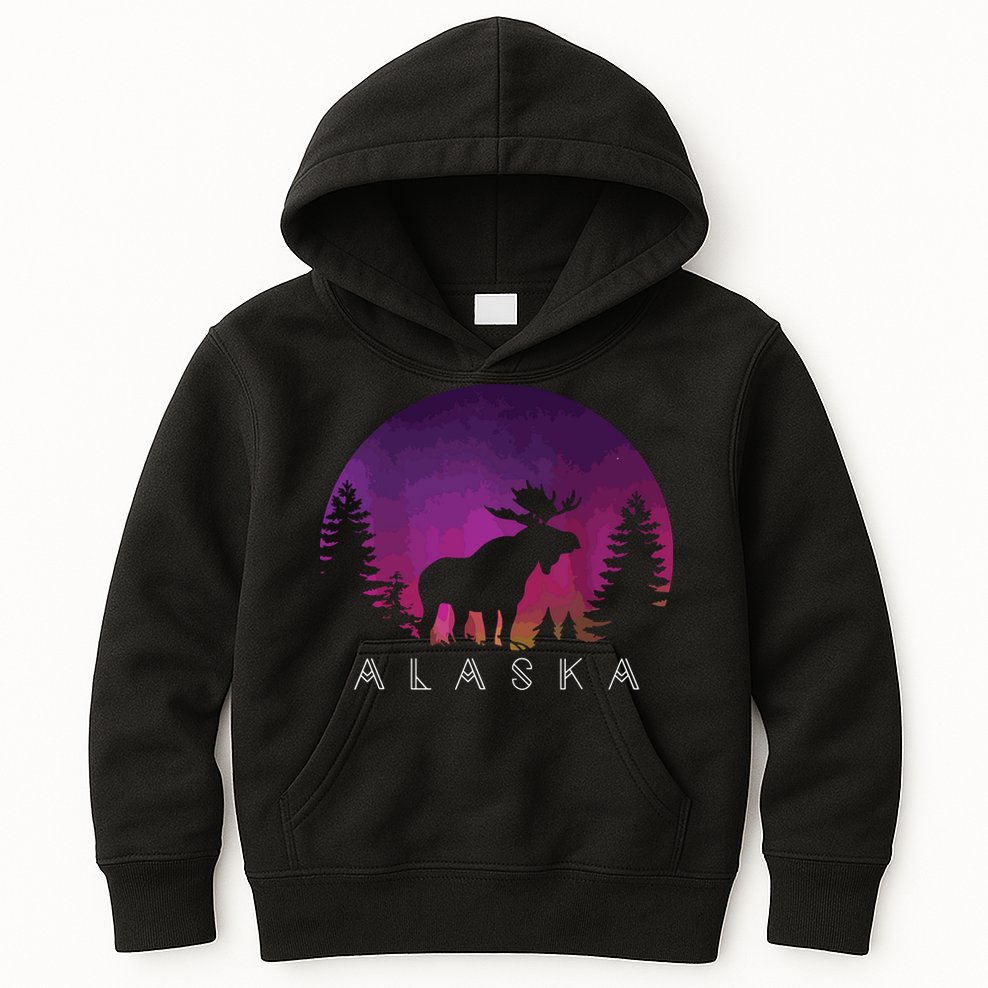 Alaska Moose Borealis Alaskan Landscape Kids Hoodie