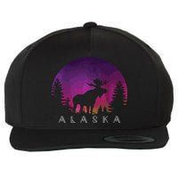 Alaska Moose Borealis Alaskan Landscape Wool Snapback Cap