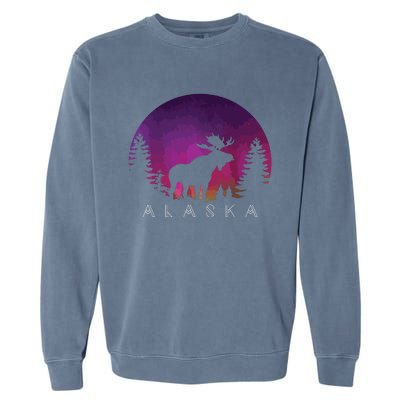 Alaska Moose Borealis Alaskan Landscape Garment-Dyed Sweatshirt