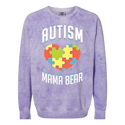 Autism Mama Bear Heart Puzzle Cute Autism Awareness Gift Colorblast Crewneck Sweatshirt