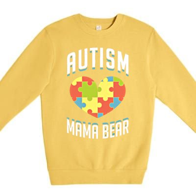 Autism Mama Bear Heart Puzzle Cute Autism Awareness Gift Premium Crewneck Sweatshirt