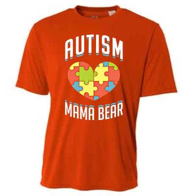 Autism Mama Bear Heart Puzzle Cute Autism Awareness Gift Cooling Performance Crew T-Shirt