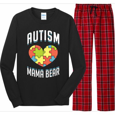 Autism Mama Bear Heart Puzzle Cute Autism Awareness Gift Long Sleeve Pajama Set