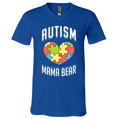 Autism Mama Bear Heart Puzzle Cute Autism Awareness Gift V-Neck T-Shirt