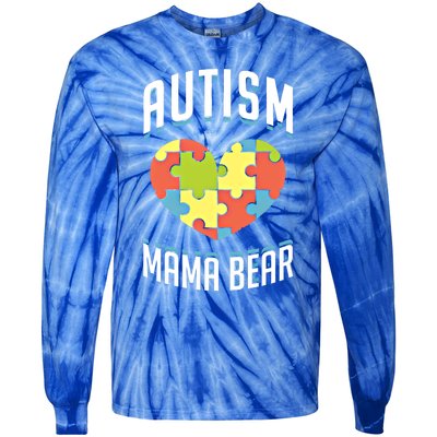 Autism Mama Bear Heart Puzzle Cute Autism Awareness Gift Tie-Dye Long Sleeve Shirt