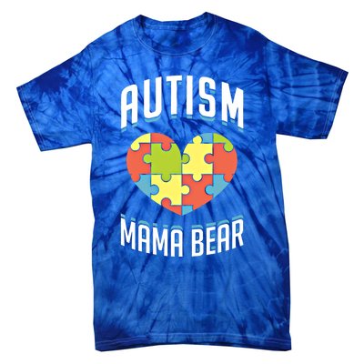 Autism Mama Bear Heart Puzzle Cute Autism Awareness Gift Tie-Dye T-Shirt