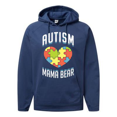 Autism Mama Bear Heart Puzzle Cute Autism Awareness Gift Performance Fleece Hoodie