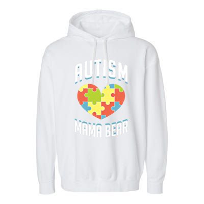 Autism Mama Bear Heart Puzzle Cute Autism Awareness Gift Garment-Dyed Fleece Hoodie