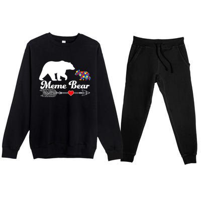 Autism Meme Bear Puzzle Autism Awareness Autistic Support Cute Gift Premium Crewneck Sweatsuit Set