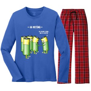 Aa Meeting Battery Alcohol Addict Beer Wine Funny Gift Women's Long Sleeve Flannel Pajama Set 