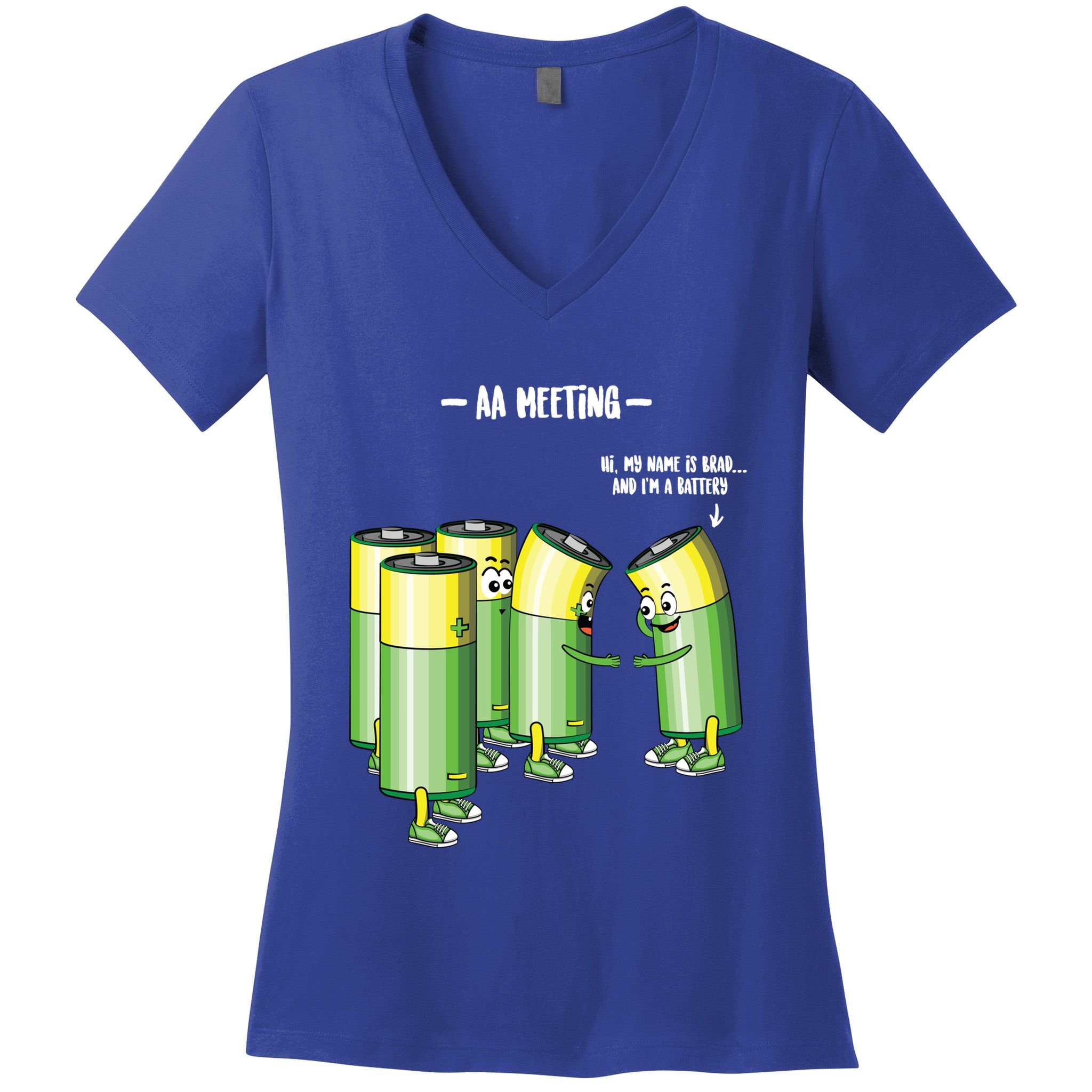Aa Meeting Battery Alcohol Addict Beer Wine Funny Gift Women's V-Neck T-Shirt