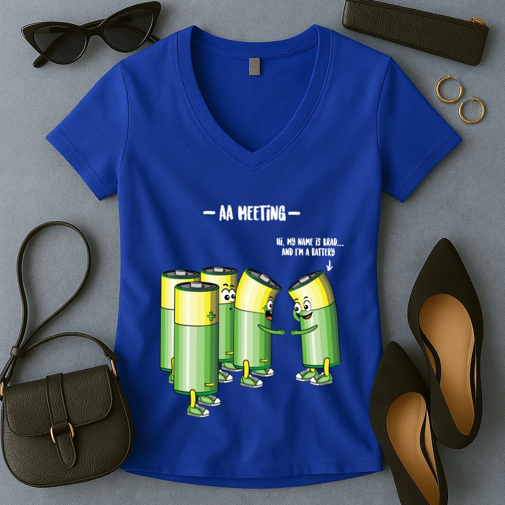 Aa Meeting Battery Alcohol Addict Beer Wine Funny Gift Women's V-Neck T-Shirt