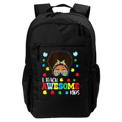 Autism Messy Bun Afro Black Teacher I Teach Awesome Backpack