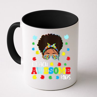 Autism Messy Bun Afro Black Teacher I Teach Awesome Mug