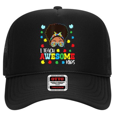 Autism Messy Bun Afro Black Teacher I Teach Awesome Trucker Hat