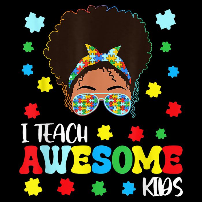 Autism Messy Bun Afro Black Teacher I Teach Awesome Wool Snapback Cap