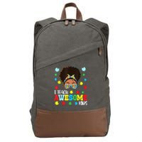 Autism Messy Bun Afro Black Teacher I Teach Awesome Cotton Canvas Backpack