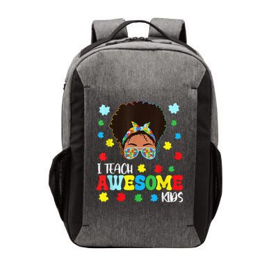 Autism Messy Bun Afro Black Teacher I Teach Awesome Vector Backpack