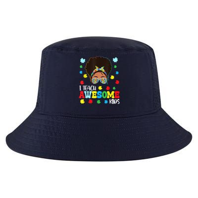Autism Messy Bun Afro Black Teacher I Teach Awesome Cool Comfort Performance Bucket Hat