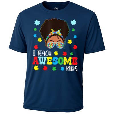 Autism Messy Bun Afro Black Teacher I Teach Awesome Performance Shirt