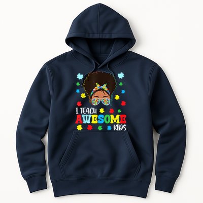 Autism Messy Bun Afro Black Teacher I Teach Awesome Hoodie