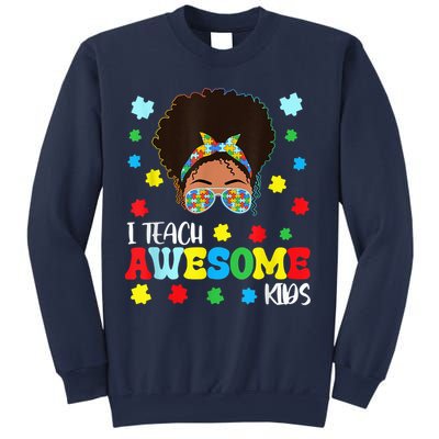 Autism Messy Bun Afro Black Teacher I Teach Awesome Sweatshirt
