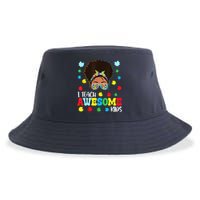 Autism Messy Bun Afro Black Teacher I Teach Awesome Sustainable Bucket Hat