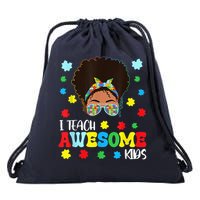 Autism Messy Bun Afro Black Teacher I Teach Awesome Drawstring Bag