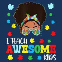 Autism Messy Bun Afro Black Teacher I Teach Awesome Drawstring Bag