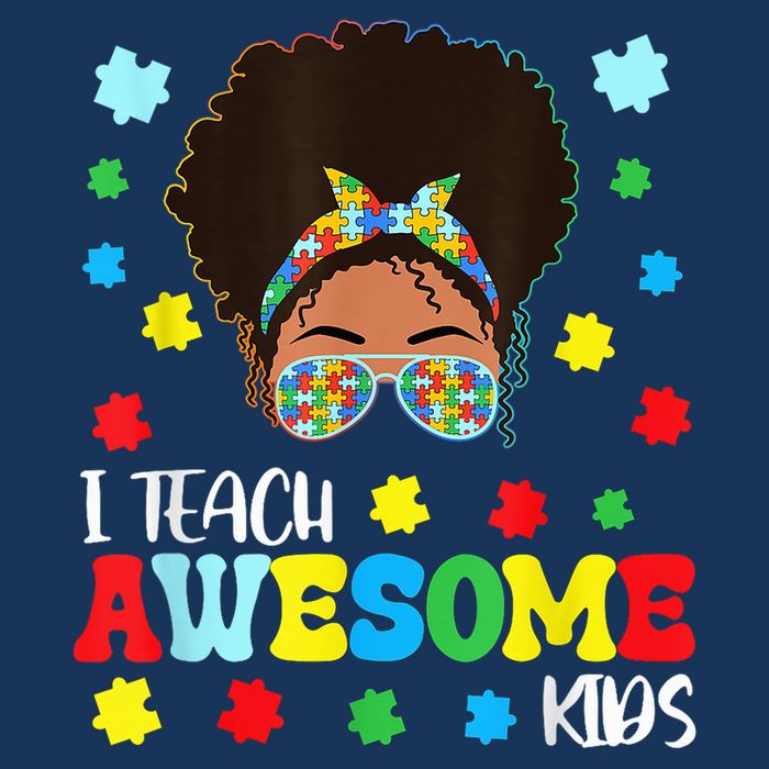 Autism Messy Bun Afro Black Teacher I Teach Awesome Drawstring Bag