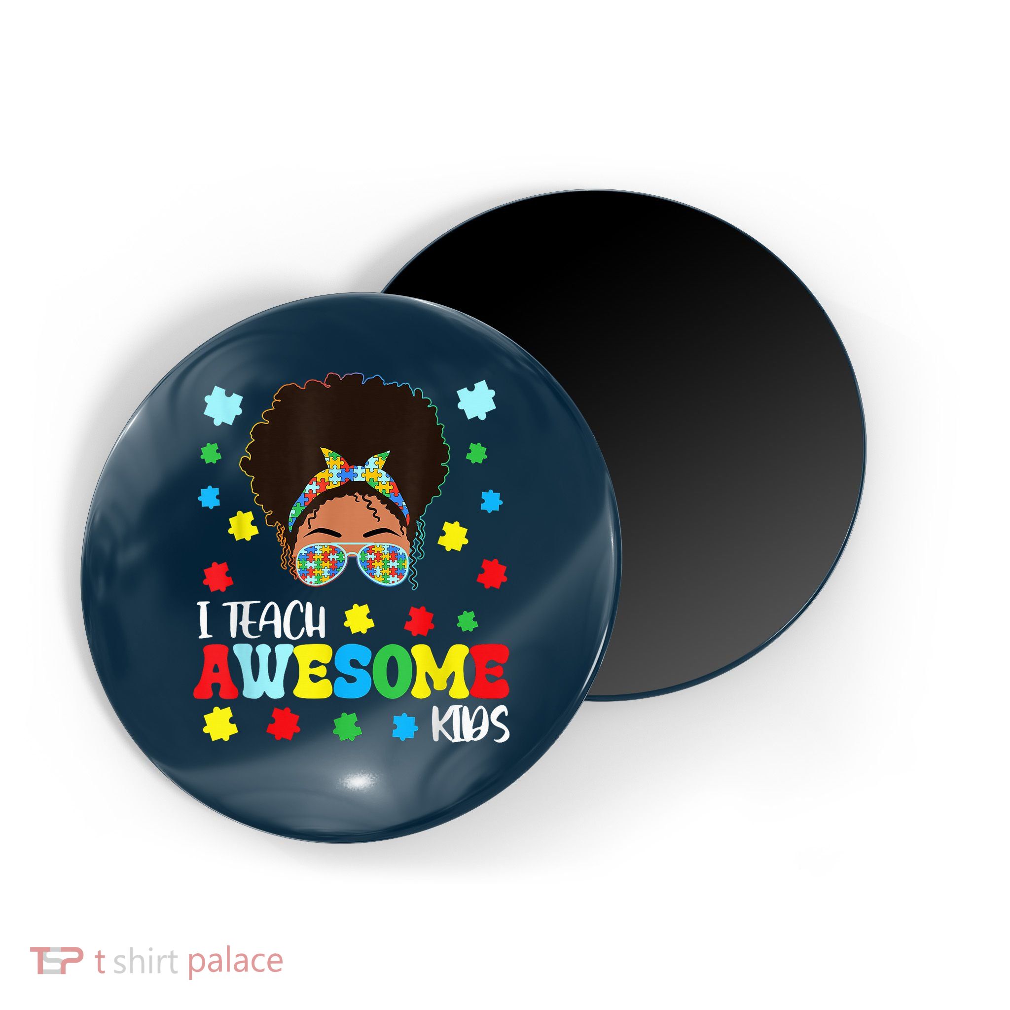 Autism Messy Bun Afro Black Teacher I Teach Awesome Magnet