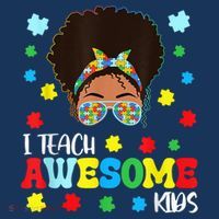 Autism Messy Bun Afro Black Teacher I Teach Awesome Magnet