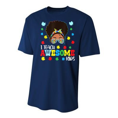 Autism Messy Bun Afro Black Teacher I Teach Awesome Youth Performance Sprint T-Shirt