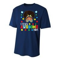 Autism Messy Bun Afro Black Teacher I Teach Awesome Youth Performance Sprint T-Shirt