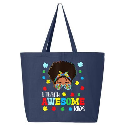 Autism Messy Bun Afro Black Teacher I Teach Awesome 25L Jumbo Tote