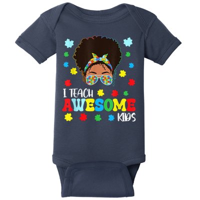 Autism Messy Bun Afro Black Teacher I Teach Awesome Baby Bodysuit