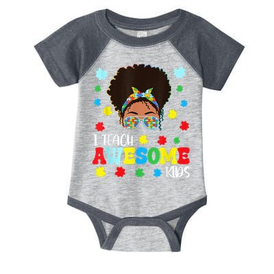 Autism Messy Bun Afro Black Teacher I Teach Awesome Infant Baby Jersey Bodysuit