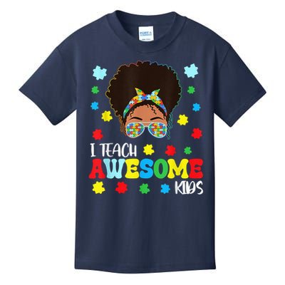 Autism Messy Bun Afro Black Teacher I Teach Awesome Kids T-Shirt