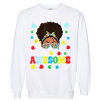 Autism Messy Bun Afro Black Teacher I Teach Awesome Garment-Dyed Sweatshirt
