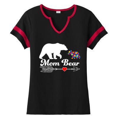 Autism Mom Bear Puzzle Autism Awareness Autistic Support Meaningful Gift Ladies Halftime Notch Neck Tee